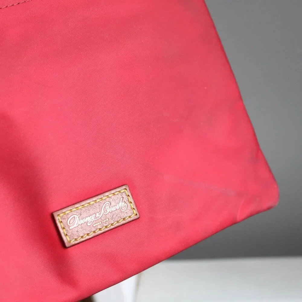 Dooney & Bourke Red Nylon Brown Leather Triple Zip Pockets Crossbody Bag